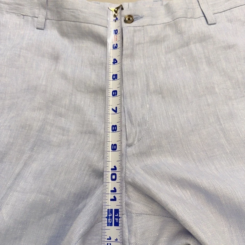Charleston Khakis Mens Light Blue 100% Linen Herringbone Dress Pants 37R 32L